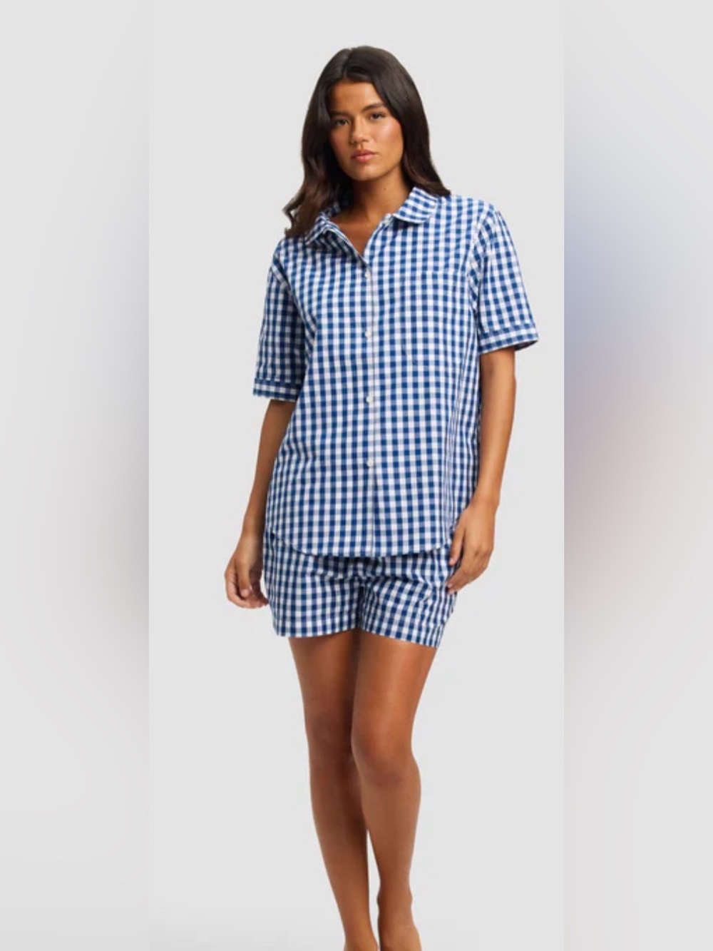 Cozy Earth Sutton Short Sleeve Pajama Set - Pacific Gingham - Size Med - NWT